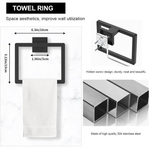 5-Pieces Matte Black Bathroom Accessories Set, 23.6 Inch Bath Towel Bar Set, SUS 304 Stainless Steel Bathroom Hardware Set, Towel Racks for Bathroom Wall Mounted.