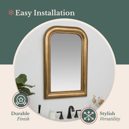 Hamilton Hills 20 x 30 Classic Gold Framed Rich Framed Top Round Corner Mirror - Thick Arched Top Rich Wall Mirror - Vanity for Bathroom Decor, Bedroom, Living Room - Hangs Horizontal or Vertical