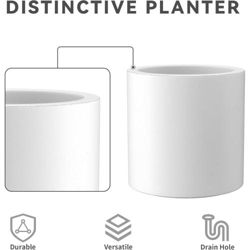 Dia Round Concrete Planter, Modern Style Large Cylindrical Plant Pot with Drainage Hole and Rubber Plug for Indoor Outdoor Patio, Pure White