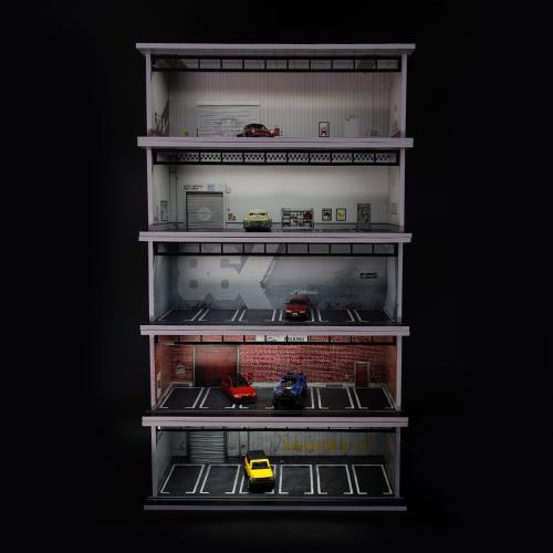 1/64 Diorama Display Case with LED Lights, Model Car Display and Storage, Compatible with Hot-Wheels Match-Box Mini GT Diecast Cars, Stackable Design