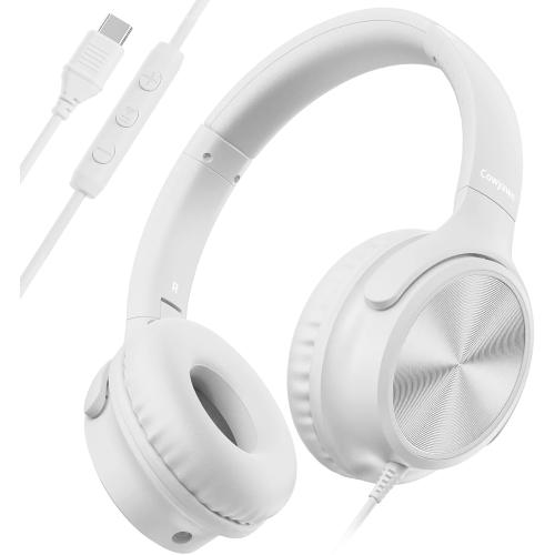 USB C Headphones Wired, Over Ear USB C Wired Headphones with Microphone, Volume Control, HD Stereo Sound, Foldable USB Type C Headphone for Adult/Teens/Laptop/Computer/iPhone 15/16/17, White