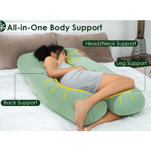 QUEEN ROSE Cooling Pregnancy Pillows, U Shaped Full Body Maternity Pillow for Pregnant Support, Rayon Derived from Bamboo, Buttery Soft, Super Breathable for Hot Sleeper, Green