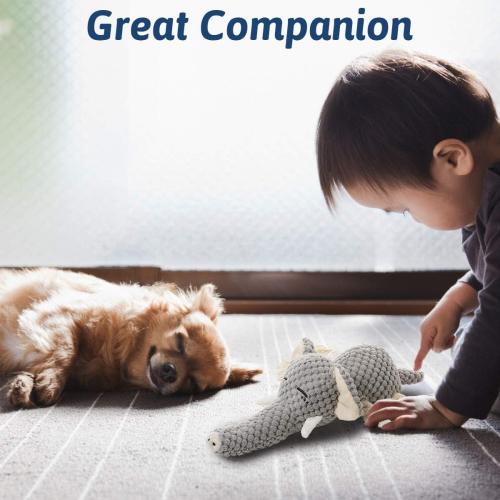 Size medium Color Grey Plush Dog Toy, Squeaky Interactive Puppy Dog Toys with Crinkle Paper, Durable Chew Toys for Small and Medium Dogs with Mouse Shape(Medium, Elephant)