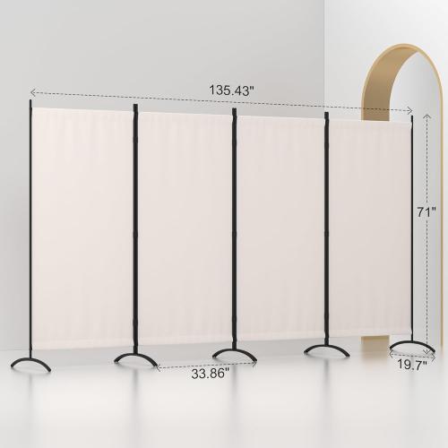 Room Divider, 4 Panel Privacy Screens, 135” Portable Room Dividers with Metal Feet, 6FT Folding Partition Divider for Room Separation LightweightWall Divider Screen for Bedroom Office (Beige)