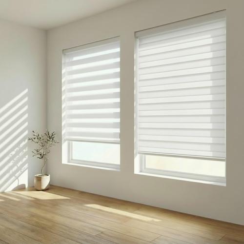 FOIRESOFT Cordless Custom Zebra Roller Shades and Blinds [Basic, White, W 39 x H 64 inch] Dual Layer Sheer for Day and Night Light Control Privacy, 20 to 105 in Height