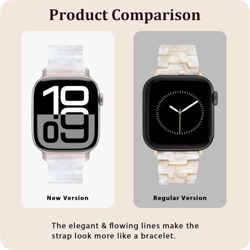 White V-MORO Compatible with Apple Watch Resin Bands Series 8/7/9/10 42/41/40/42mm(S10),46/45/44/42mm Fashion Lightweight Bracelet Elegant Wristband for iWatch Series 6/5/4/3/2/1/SE