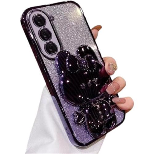for Samsung Galaxy A16 5G Case for Women Girls,Cute Hidden Rabbit Mirror Kickstand Design,Galaxy A16 Case Plating Clear TPU with Bling Gradient Layer,Glitter Girly Phone Case for Samsung A16 5G Purple