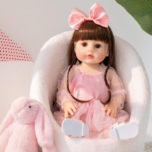 Reborn Baby Dolls - 22 Inch Cute Realistic Baby Doll Body with Hair Silicone Full Vinyl Body Newborn Doll Real Life Like Muñecas Reales para Niñas Toddler Clothes Gift Set for Kid Age3  (Pink Girl)