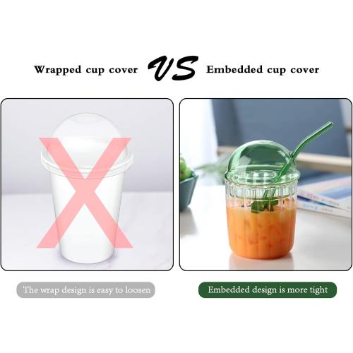 2 Pack....Cute Drinking Glasses with Dome Lid and Straw, Reusable Wide Mouth Smoothie Cups 15oz Glass Coffee Iced Cup Tumbler Glass Bubble Tea Cup for Coke Soda Home Office Bar((White)