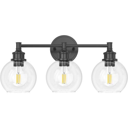 Bathroom Light Fixtures, 3-Light Matte Black Vanity Light Globe Glass Shades, Bathroom Lighting Fixtures Over Mirror, Wall Sconces for Master Bathroom, Guest Bathroom, Powder Room, 20-inch