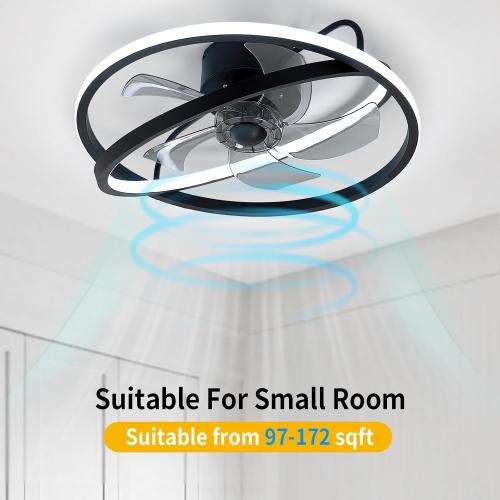 Ceiling Fan with LED Light,Low Profile Ceiling Fans, Flush Mount Modern Ceiling Fans,Fandeliers Ceiling Fan Fixture with App&Remote Control, for Bedroom/Kitchen/Small Room,Black