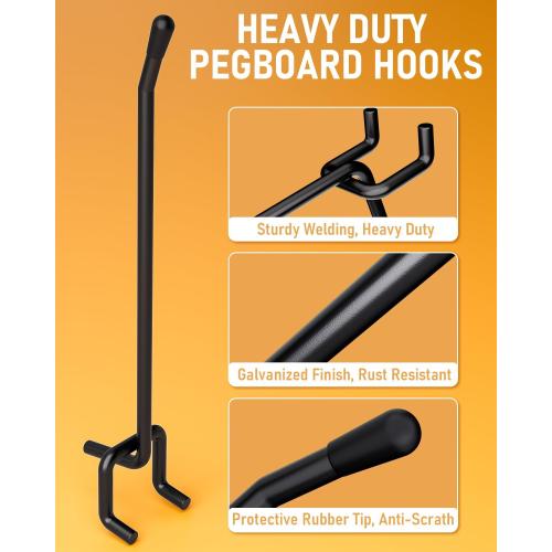 INCLY 60 Pack 2/4/6 Inch Black Pegboard Hooks, 1/4 Heavy Duty Peg Board Shelving Hooks Accessories, Peg Board Tool Hangers Fit for 1/4 Pegboard Hanging Tools Garage, Craft Organizing, Kitchen, Store