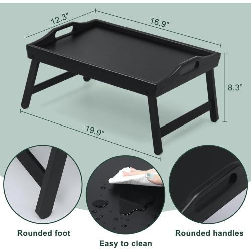 Bamboo Breakfast Tray Table with Folding Legs for Bed Table Sofa - Eating & Laptop Tray Bamboo with Folding Legs (Black)