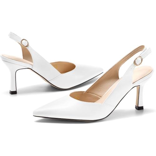 Size 8.5 Color White Rilista Women's Slingback Kitten Heels Closed Pointed Toe Wedding Party Dress Pumps Shoes