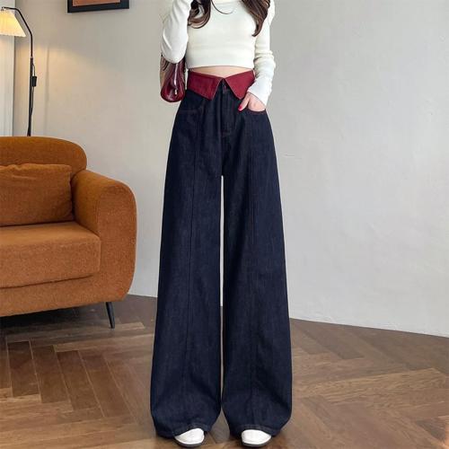 Fashion High Waist Women's Jeans Y2K Casual Baggy Wide Leg Neckline Style Waist Design Straight Jeans XL