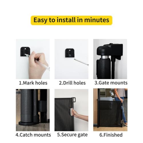 Retractable Baby Gate, Mesh Baby Gate or Mesh Dog Gate, 33 Tall, Extends up to 55 Wide, Child Safety Gate for Doorways, Stairs, Hallways, Indoor/Outdoor (33x55,Black)