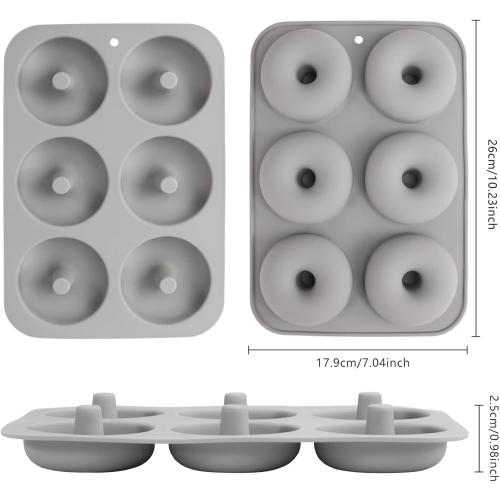 Aichoof Silicone Donut Mold for 6 Doughnuts, Set of 2. Food Grade LFGB Silicone Bagels Baking Pan, Non-Stick, Dishwasher Safe, Heat Resistant and Microwave Safe(Gray)