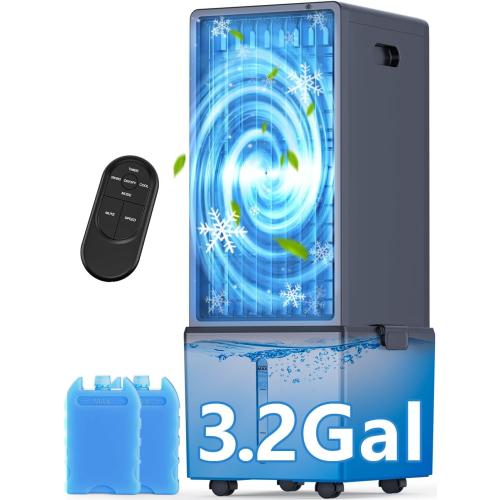 4-IN-1 Windowless Air Conditioner w/3.2-Gal Tank for 24H Cooling, 4 Wind Speeds & 4 Modes, LED Touch Screen, Waterless Alert System & 12H Timer, Remote, Portable Air Conditioners for Bedrooms