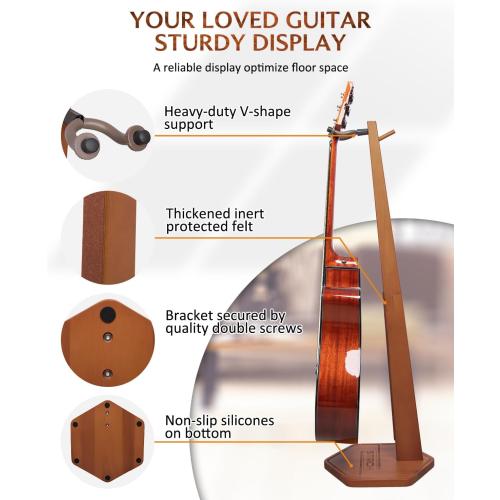 BROWN STRICH Acoustic Guitar Stand, HardWood 35.4 Height Floor Guitar Dispaly, Walnut Guitars Holder with Hanger for Home, Studio (FH1, Guitar Display)