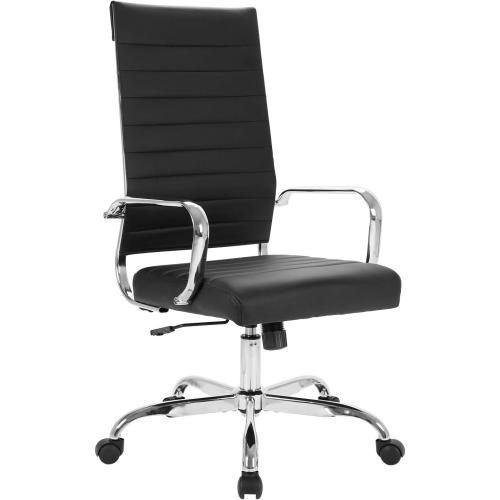 LANDSUN Home Office Chair Ribbed Leather High Back Executive Swivel Computer Desk Chairs with Wheels and Armrests Soft Padded Adjustable Height Modern Conference Task Black