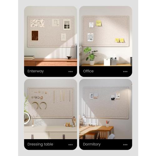 Fluxynara Bulletin Board,35.4 x 23.6 Cork Board Alternative with 12 Safe Removable Adhesive Tabs, Foldable Felt Pin Board for Home Office, Classroom, Bedroom,Entryway for Walls—Oatmeal