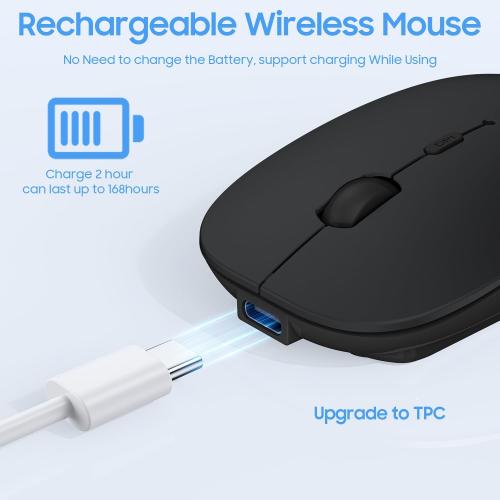 SUNGI Bluetooth Mouse for Laptop/MacBook/iPad/Android PC,Rechargable Quiet Slim Wireless Mouse with Jiggler for Windows/Linux/Tablet,Black