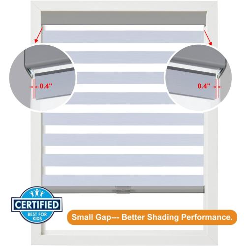 Persilux Blackout Cordless Zebra Blinds for Indoor Windows, Sheer Shades, with Upgraded Cassette, Dual Layers Light Control for Day and Night for Bedroom, Easy to Install (35.5 Wx64 H, Light Grey)