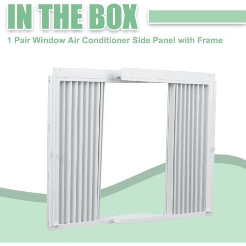 Window AC Side Panels with Frame Set,Air Conditioner Accordion Filler Curtain Replacement for Window AC Units,Fits Most 8,000 BTU Units,White,2 Pack