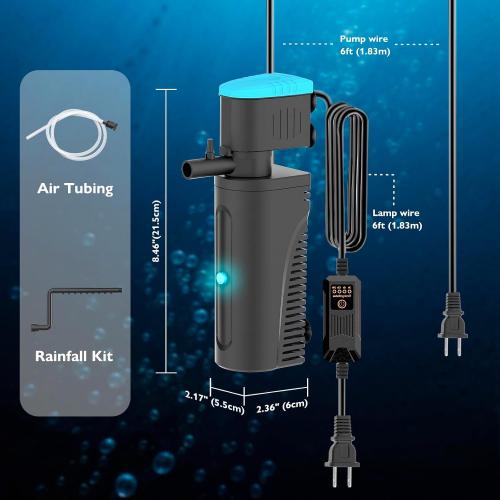 Aquarium Filter with U - V Clarifier for Green Water Cleaning | Fish Tank Filter to Remove Al-gae | Green Killing Machine | Aeration/Rainfall Mode | with Timer | Turtle Tank Filter (10-30Gal)