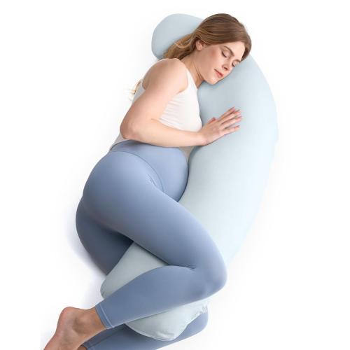 Momcozy Pregnancy Pillows for Side Sleeping, J Shaped Maternity Body Pillow for Pregnancy, Soft Pregnancy Pillow for Head Neck Belly Support, Blue