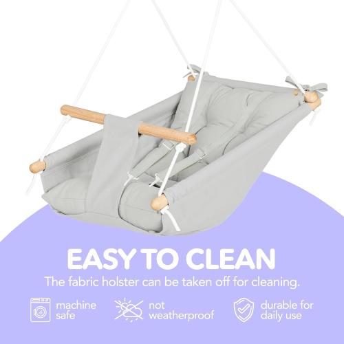 CaTeam Canvas Kids Swing, Wooden Hanging Seat Chair with Safety Belt, Durable Toddler Seat, Suitable for Outdoor and Indoor Use, Mounting Hardware Included, Gray Blue