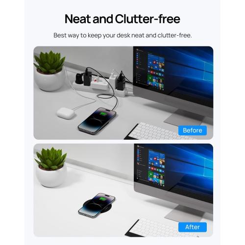 KPON Invisible Wireless Charger, 40MM(1.57) Wireless Charging Desk Mat Mouse Pad, Hidden Charging Station for iPhone 16/15/14/13/12/Samsung/Google Pixel/LG/Wireless Phones(Adapter Included)