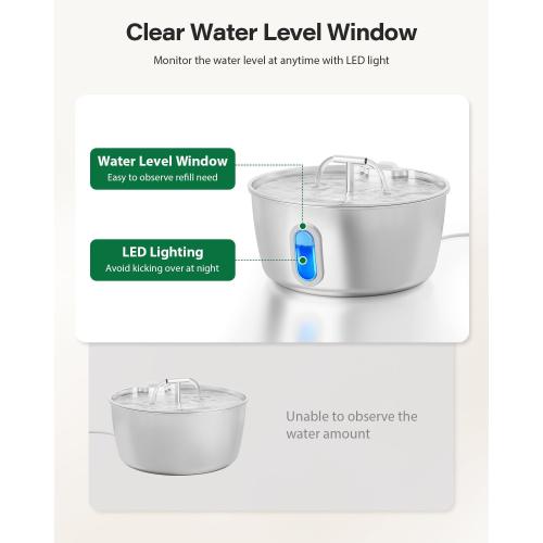 Cat Water Fountain Stainless Steel - 3.2L/108oz Pet Water Fountain for Cats Indoor - Automatic Pet Watering Dispenser (1 Filter)