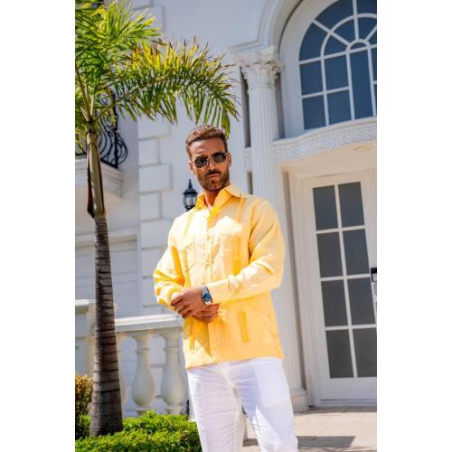 Mojito Collection Men's 2XL Guayabera Shirt Premium 100% Linen Long Sleeve