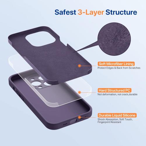 Miracase Designed for iPhone 14 Pro Case, with Tempered Glass Screen Protector, [Upgraded Camera Protection], Shockproof Liquid Silicone Rubber Phone Case Cover for 14 Pro 6.1 inch, Dark Purple