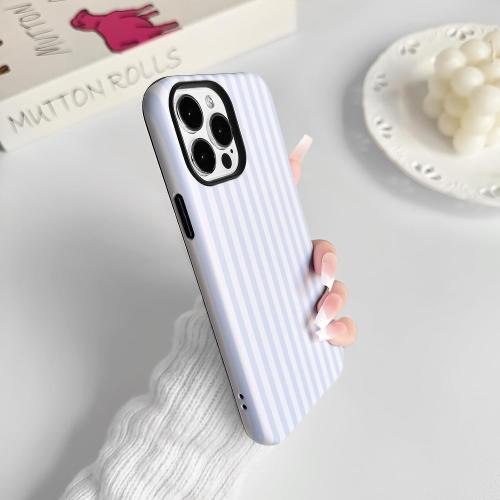 NITITOP Compatible with iPhone 14 Pro Max Case Matte Cute Vertical Stripes for Women Girls Men Boy Striped Pattern Hybrid 2 Layers Back Shockproof Protective Cover - Light Blue