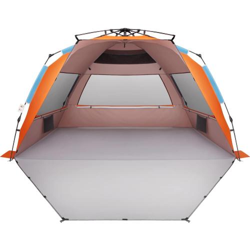 Orange 98.4x55x58Oileus XX-Large Beach Tent Sun Shelter for 5-6 Person Portable Sun Shade Instant Pop Up Tent for Beach with Carrying Bag, Stakes, 6 Sand Pockets, Anti UV for Fishing Hiking Camping, Waterproof