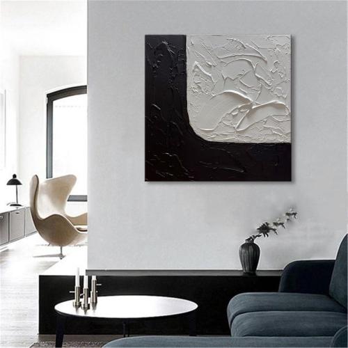 zoinart Hand Painted Black and White Texture Wall Art Abstract Paintings Minimalist Contemporary Wall Art for Home Decorations 24L x 24W