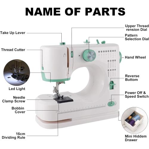 Twin Needles Sewing Machine, Double Needle and Double Thread, 16 Stitch Applications, Lightweight Household Electric Sewing Machine for beginners, with Foot Pedal, Light, Storage Drawer, Accessory Kit