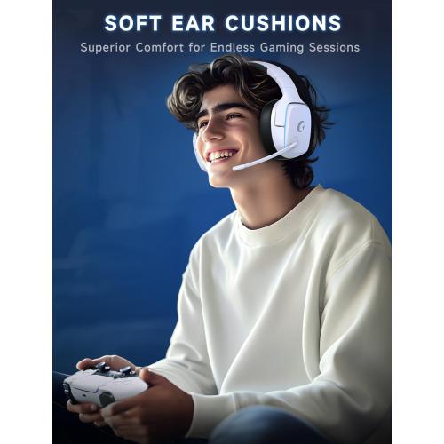 2.4GHz Wireless Gaming Headsets for PS5, PS4, PC, Switch - Bluetooth 5.3 Gaming Headphones with Noise Canceling Mic, 7.1 Surround Sound, 70H Battery, Blue Lighting - White