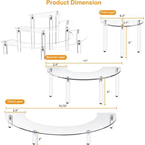 YestBuy Acrylic Risers Display Stand For Pop Figures, 3 Tier Cupcake Stand, Perfume Stand Organizer,2 Pack Half Moon Dessert Stand for Food, Acrylic Display Stand for Collections.
