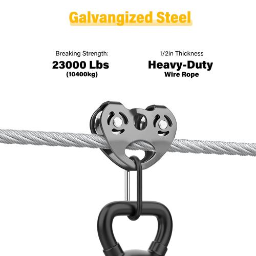 1/2 Steel Cable, Sunwuk 30Ft 7x19 Strand Aircraft Cable with Loops, 23000 Lbs Breaking Strength, Heavy Duty Wire Rope with Clamps and Thimbles for Zipline, Industrial, Towing, Winch Cable