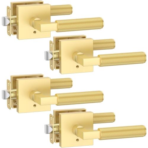Asidrama 4 Pack Gold Privacy Door Handles, Door Lever with Door Knobs Indoor for Bedroom or Bathroom, Heavy Duty Door Handles Interior with Locks for Left Right Sided Doors