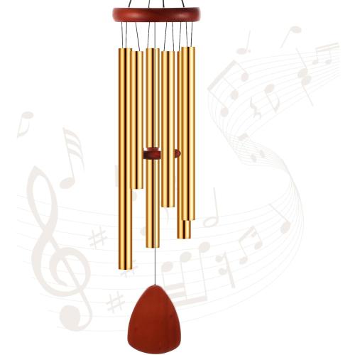 Leinuosen Wind Chimes for Outside Wind Chimes Outdoors Deep Tones 28 with 6 Aluminum Tubes Memorial Sympathy Windchime for Valentine Tree Decor Garden Courtyard Mom Loved One Gifts(Classic,Gold)