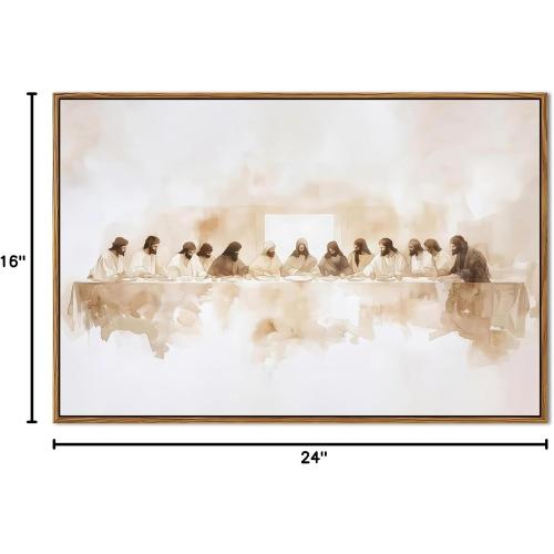 Jesus Last Supper Wall Art, Christian Wall Decor Paintings, Christ Pictures Religious Home Decor for Living Room Dining Room Church Prayer Room Bedroom 16x24 inch Floating Framed