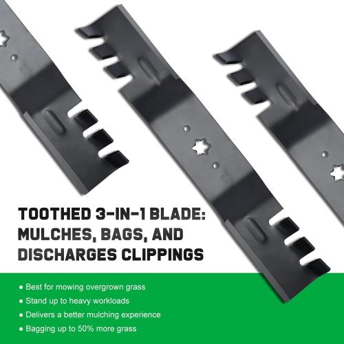 54 Inch Mower Blades 40MnB for MTD Cub Cadet 742-0677 942-0677 RZT54 RZT-S54 SLT1554 GT1554 LGT1054 GT1054 GTX1054 T310 54''Deck Lawn Mower (Toothed Mulching)