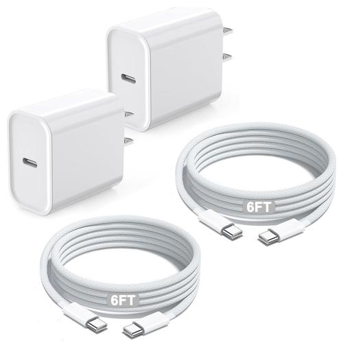 iPhone 17 16 Charger Fast Charging,Apple iPhone USB C Fast Charger Block,2Pack 6FT Type C USB C to C Woven Cable Cord for iPhone 17/17 Pro Max/17 Pro/Air/16 Pro Max/16 Pro/15 Pro Max,iPad Pro/Air/Mini