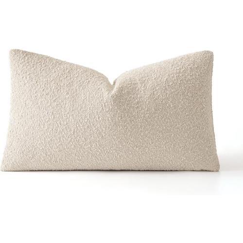 MIULEE Textured Boucle Throw Pillow Cover Beige Accent Solid Lumbar Pillow Case Decorative Soft Pack of 1 Couch Cushion Chair Sofa Bedroom Livingroom Home Decor,12x20 Inch