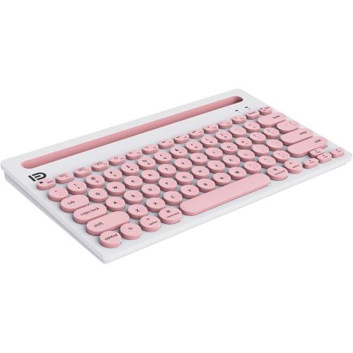 Wireless Keyboard Bluetooth Multi-Device Portable with Integrated Stand Phone Holder - Works with PC, Android and iOS Tablets and Smartphones, Pink