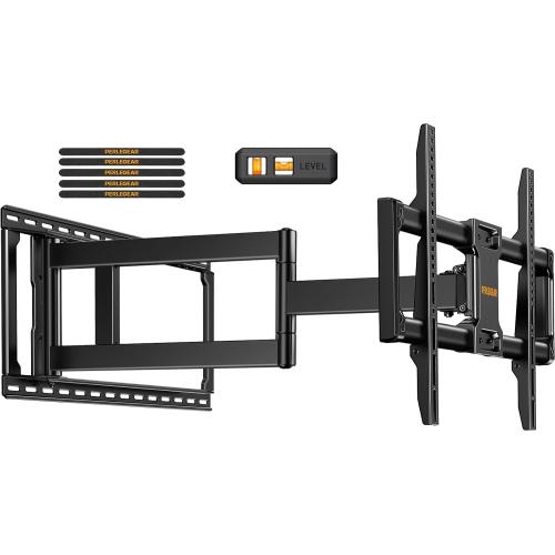 Black 42-90 Perlegear Long Arm Full Motion TV Wall Mount for 42–90 Inch TVs up to 150 lbs, 40″ Long Extension, Pre-Assembled Corner TV Mount with Full Swivel, Tilt, Fits 8″/12″/16″/24″ Studs, Max VESA 800x400mm